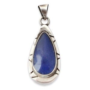 Vintage Sodalite Sterling Silver Teardrop Necklace Pendant Mexican